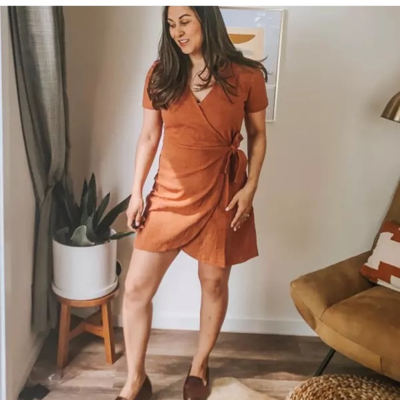 Madewell Dresses & Skirts - Madewell Texture & Thread Short Sleeve Side Tie Dress Burnt Orange Size Medium